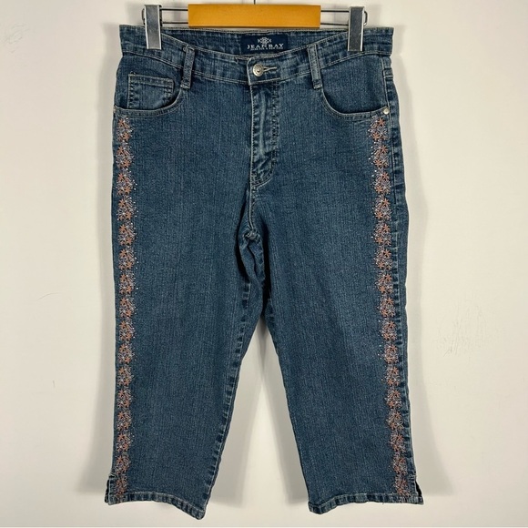 Jean Bay Embroidered Blue Jeans cropped 8P - Picture 3 of 9